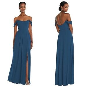 NWT After Six Dessy Off-The-Shoulder Basque Neck Chiffon Maxi Dress Size 10 1560
